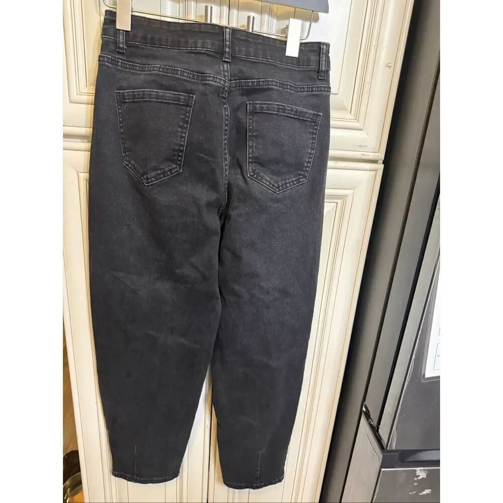 Women's Pleated High Rise Stretch Denim Tapered Leg Mom Jeans Wash Black Size 4
